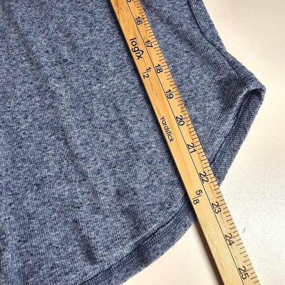 Chaser Ribbed Heather Blue Short Sleeve Henley Knit Top Puff Sleeves NWT Size S - Picture 6 of 7